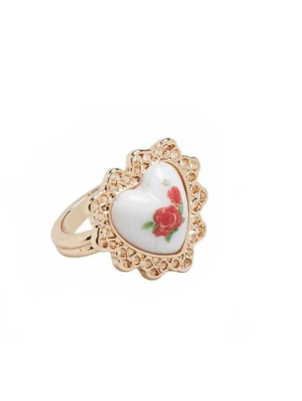 PacSun Vintage Heart Rose Ring GOLD TONE NWT Size 6